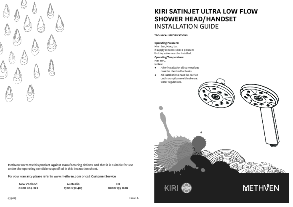 Methven WELS 5 Star 5.0L/min KIRI MKII Satinjet Low Flow Handset